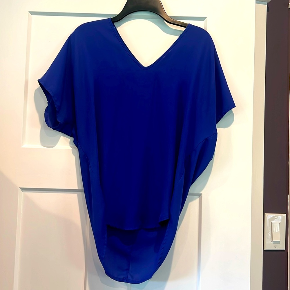 Lush royal blue blouse v neck short sleeve top shirt